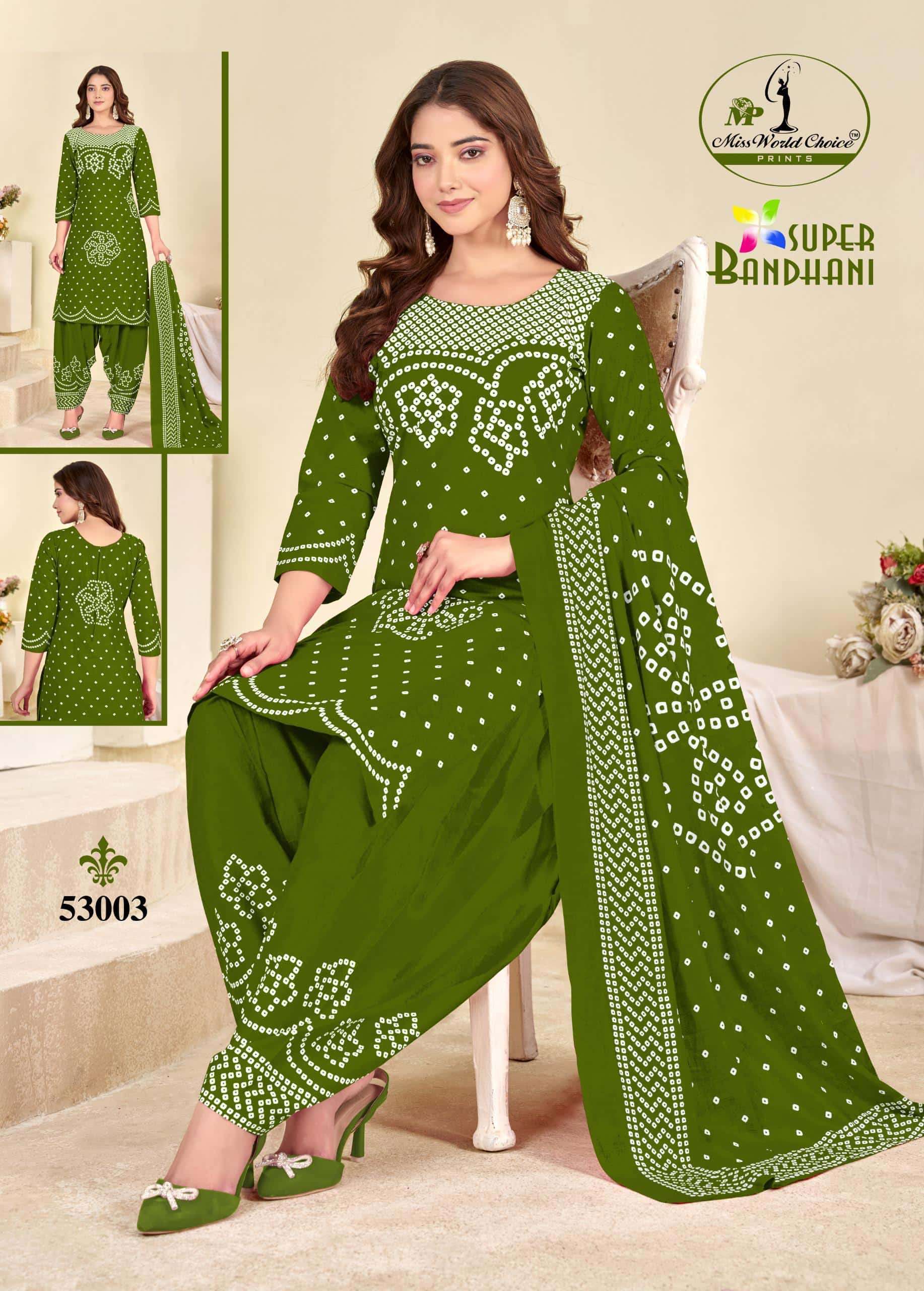 Miss World Choice Super Bandhani Vol 53 Unstitch Cotton Suit Catalog Wholesalers