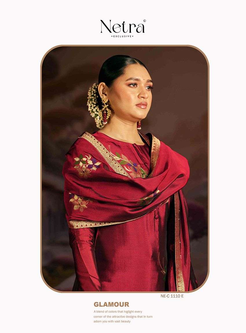 Netra Berlin Mehroon Edition Designer Jacquard Silk Suit New Collection
