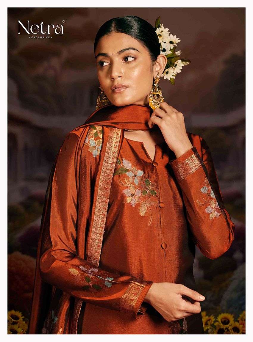 Netra Berlin Rust Edition Fancy Woven Silk Designer Suit