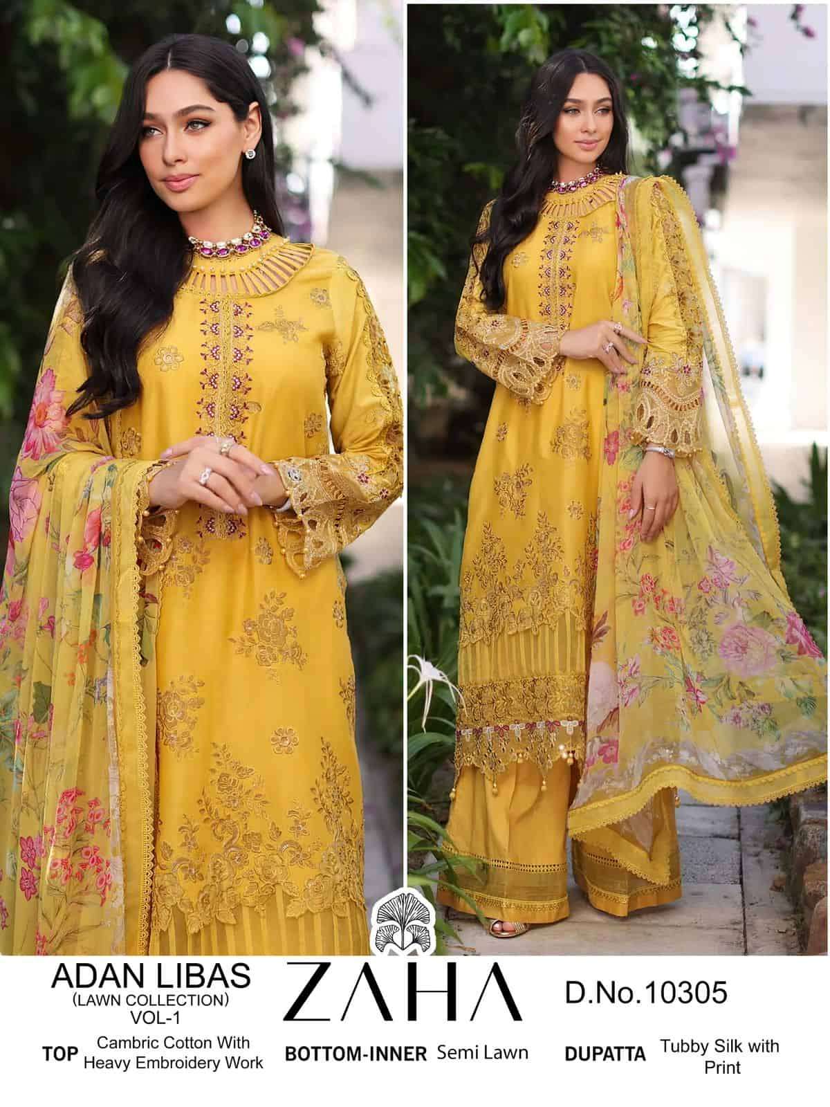 Zaha Adan Libas Lawn Collection Vol 1 Festive Wear Style Embroidered Cotton Suit Wholesalers