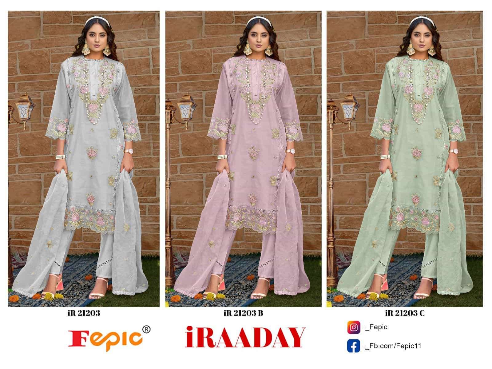 Fepic IR 21203 Colors Pakistani Embroidered Organza Dress Wholesalers