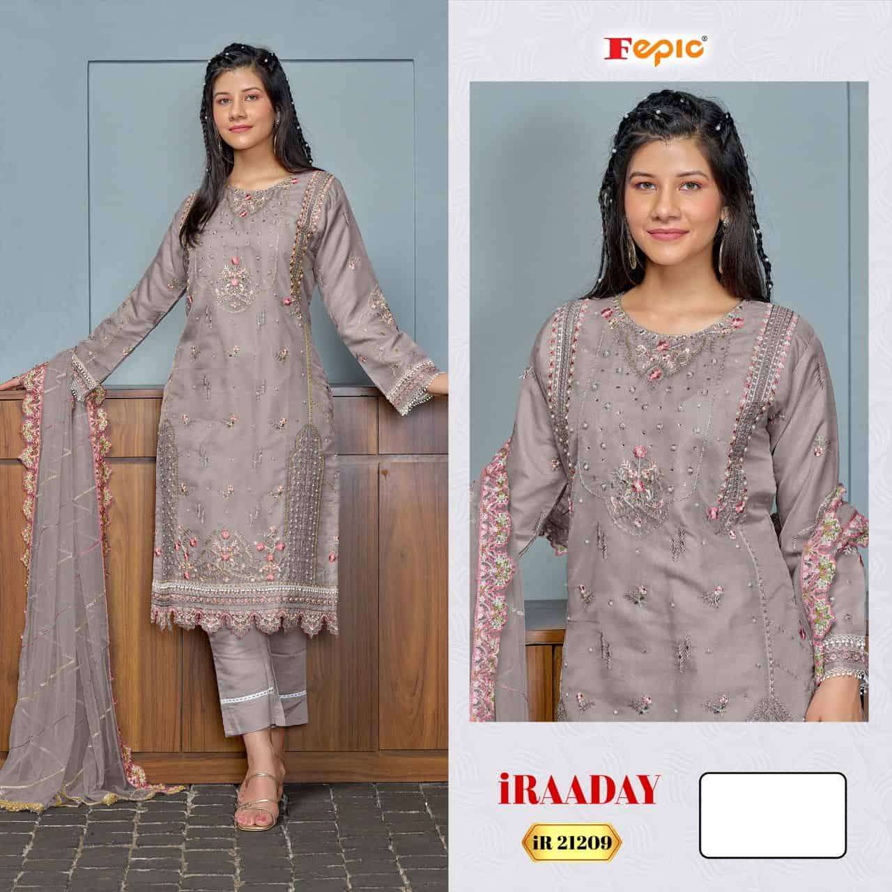 Fepic IR 21209 Colors Pakistani Designer Organza Embroidered Suit Wholesalers