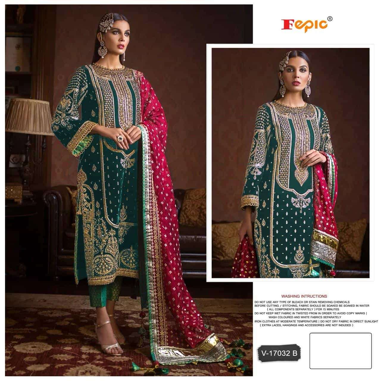 Fepic V 17032 B Pakistani Party Wear Style Heavy Designs Velvet Suit
