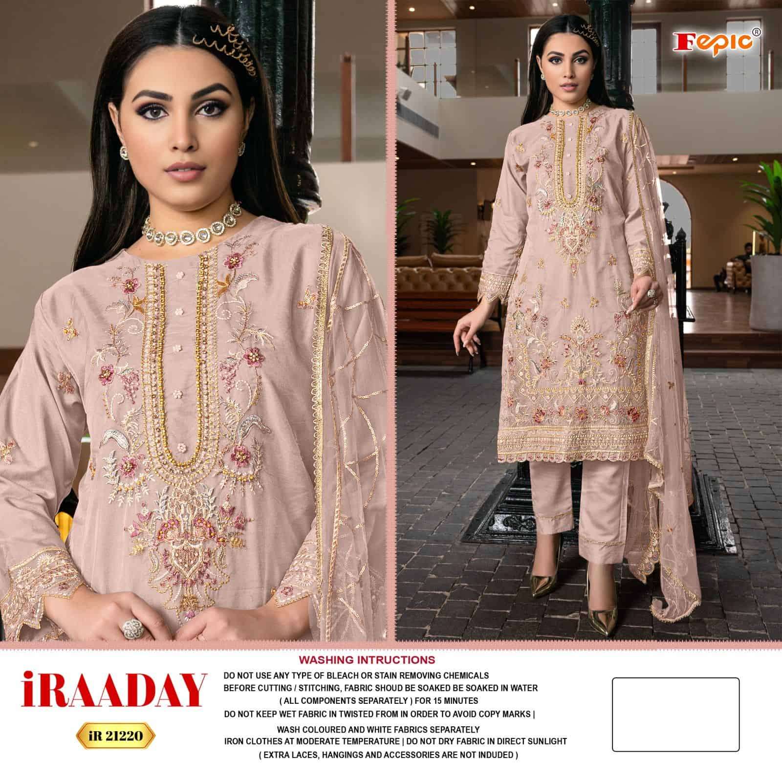 Fepic IR 21220 Pakistani Designer Organza Embroidered Suit Exporter