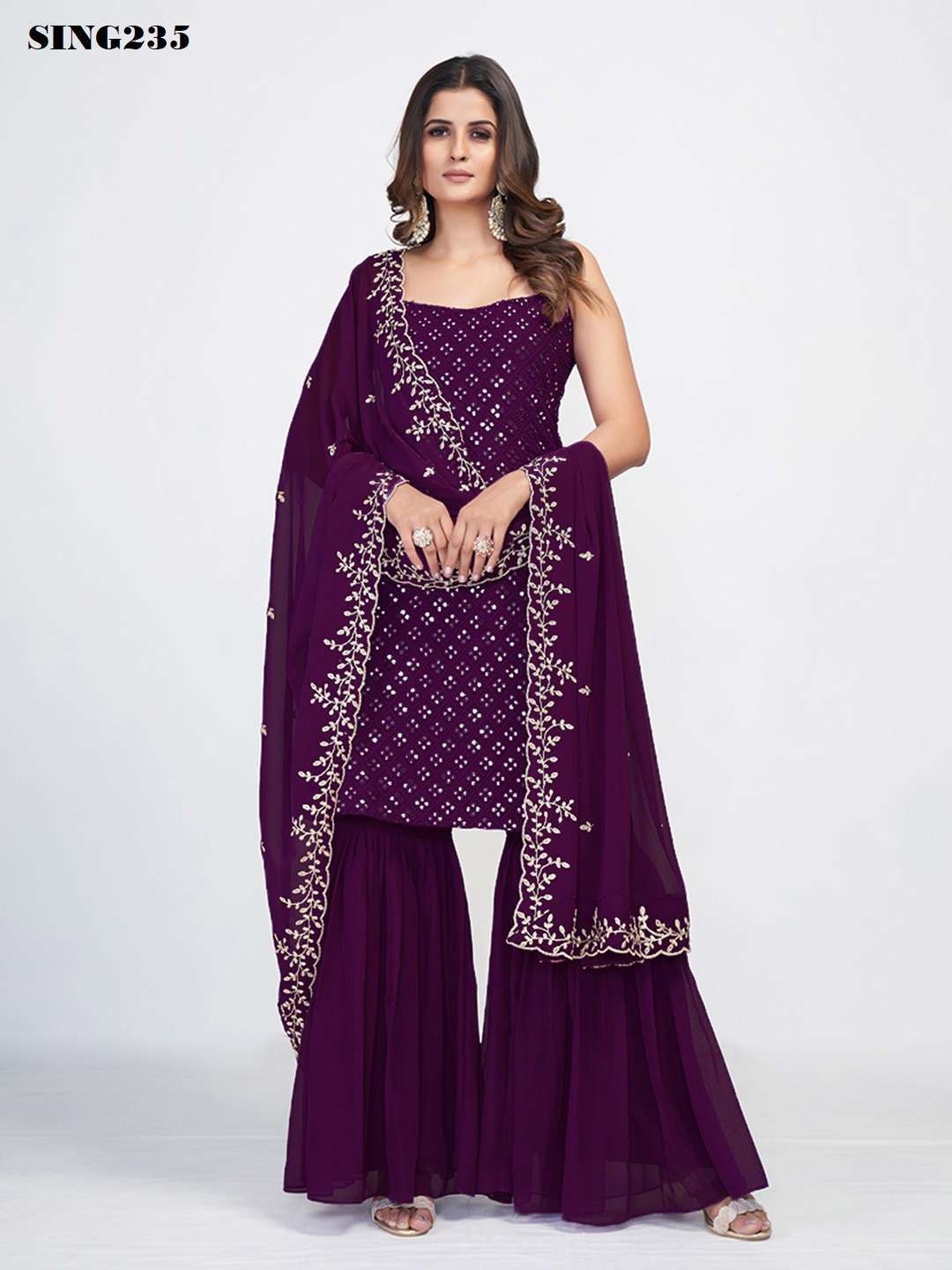 Arya Designs Wine Georgette Sharara Set