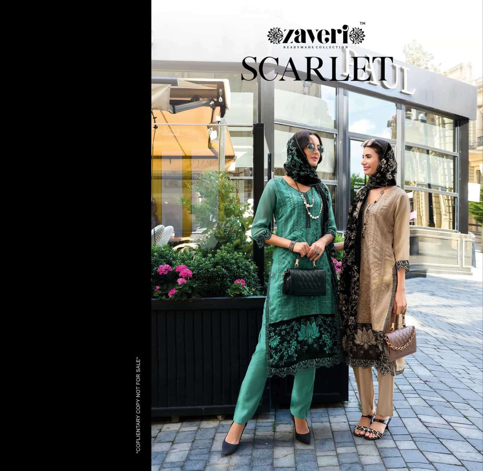 Zaveri Scarlet Fancy Designer Style Organza Embroidered Suit Wholesalers