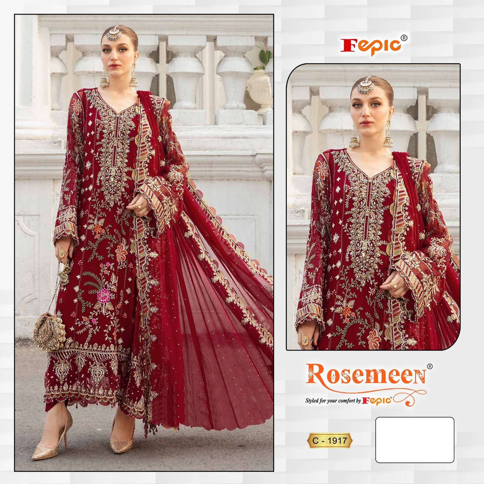 Fepic C 1917 A Pakistani Style Designer Organza Embroidered Suit Exporter