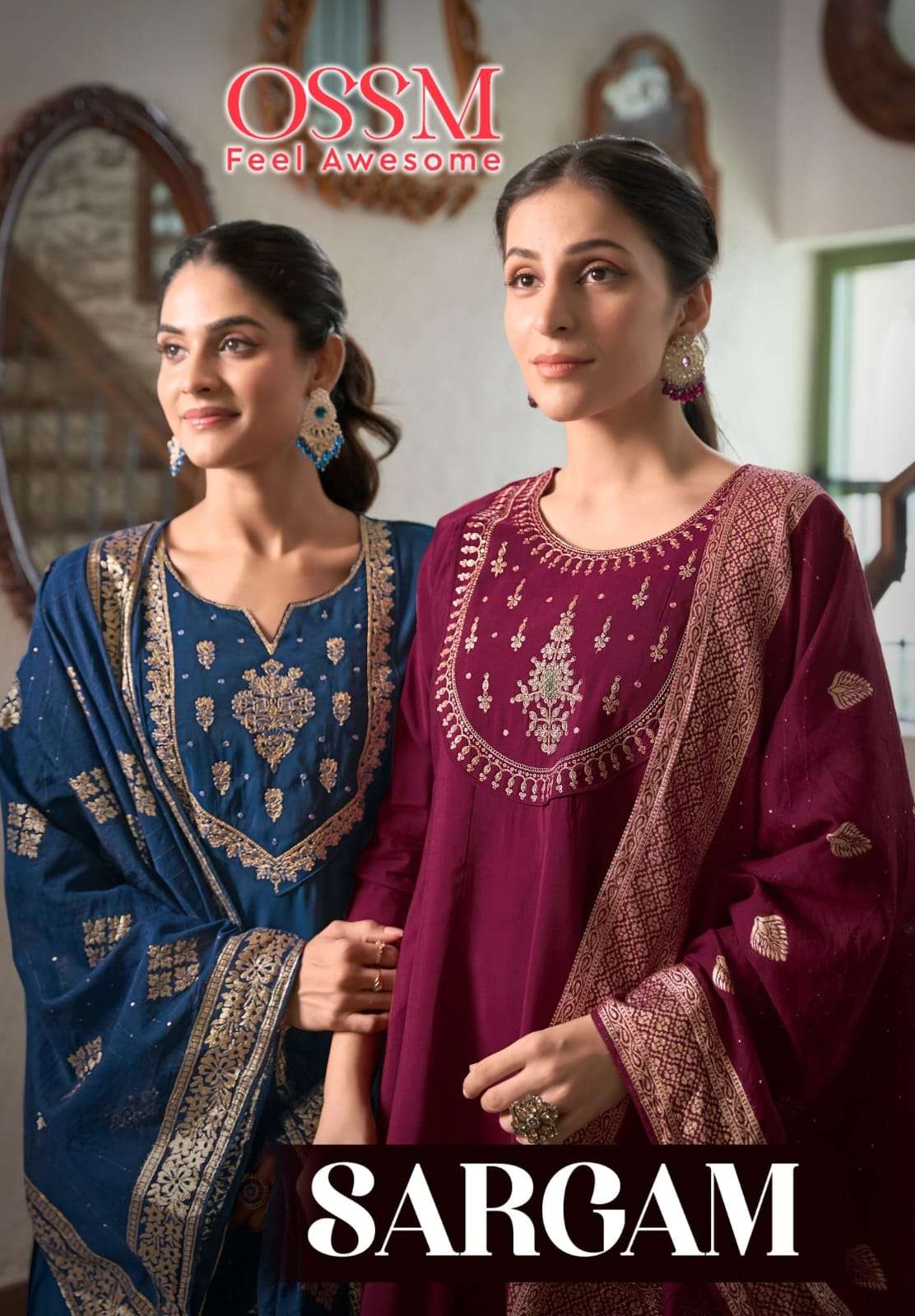 Ossm Sargam Stylish Anarkali Kurti Pant Dupatta Set New Designs