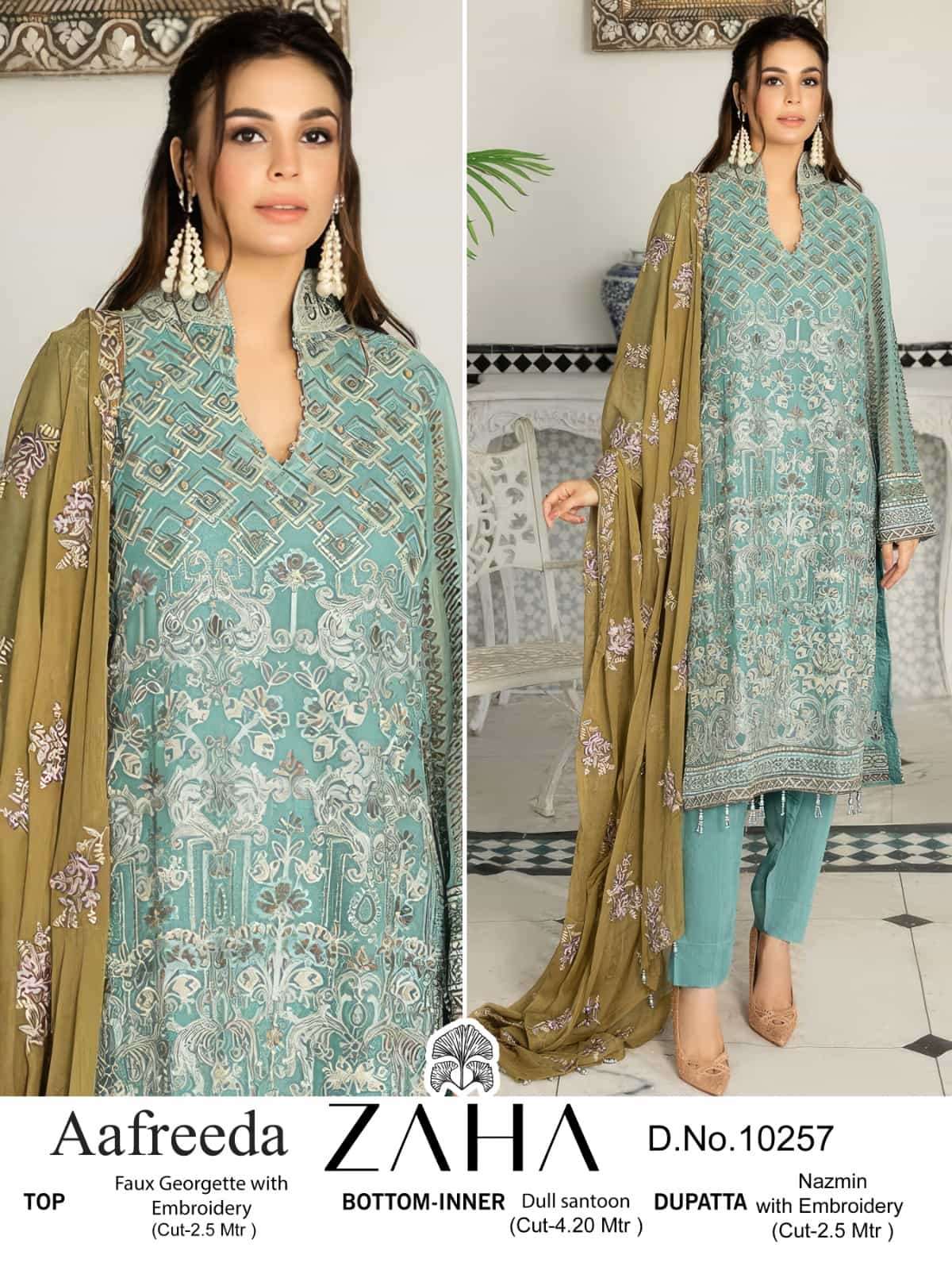 Zaha 10257 Pakistani Heavy Designer Embroidered Dress Collection