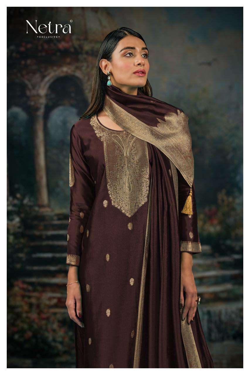 Netra Vrisa Coffee Edition Designer Silk Jacquard Style Suit Collection