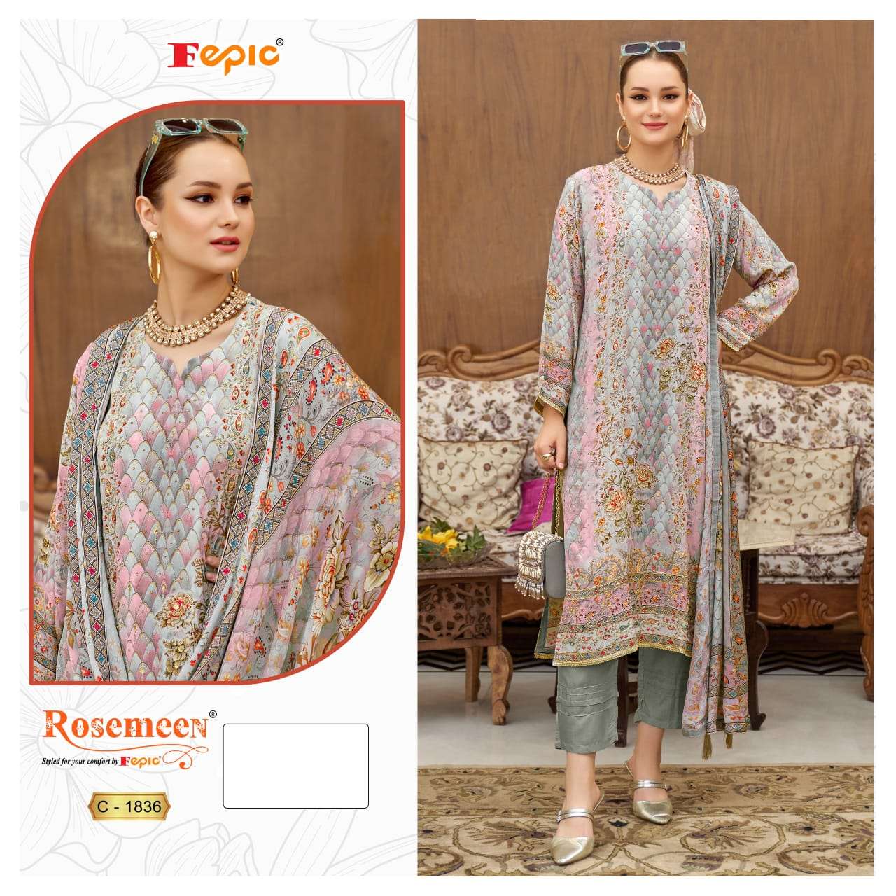 Fepic C 1836 Pakistani Pure Digital Printed Salwar Kameez Exporter
