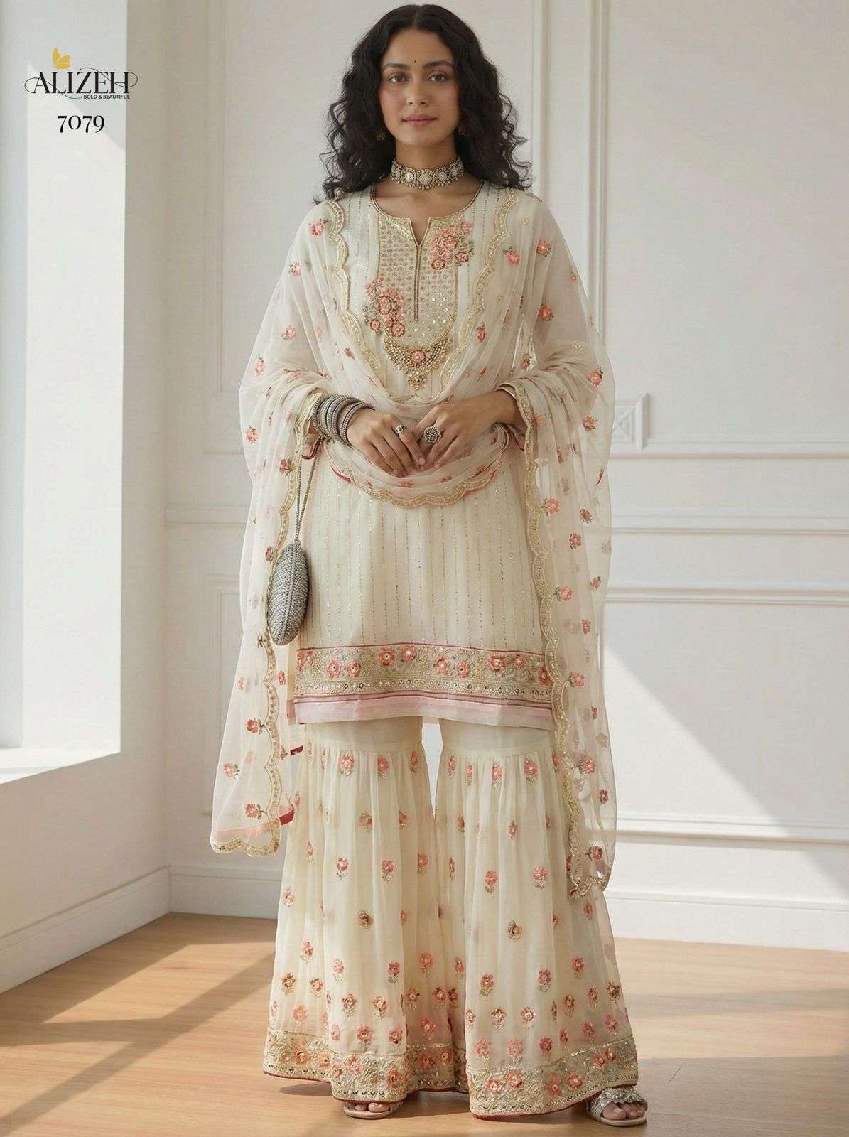 Alizeh Designer Embroidered Sharara Suit