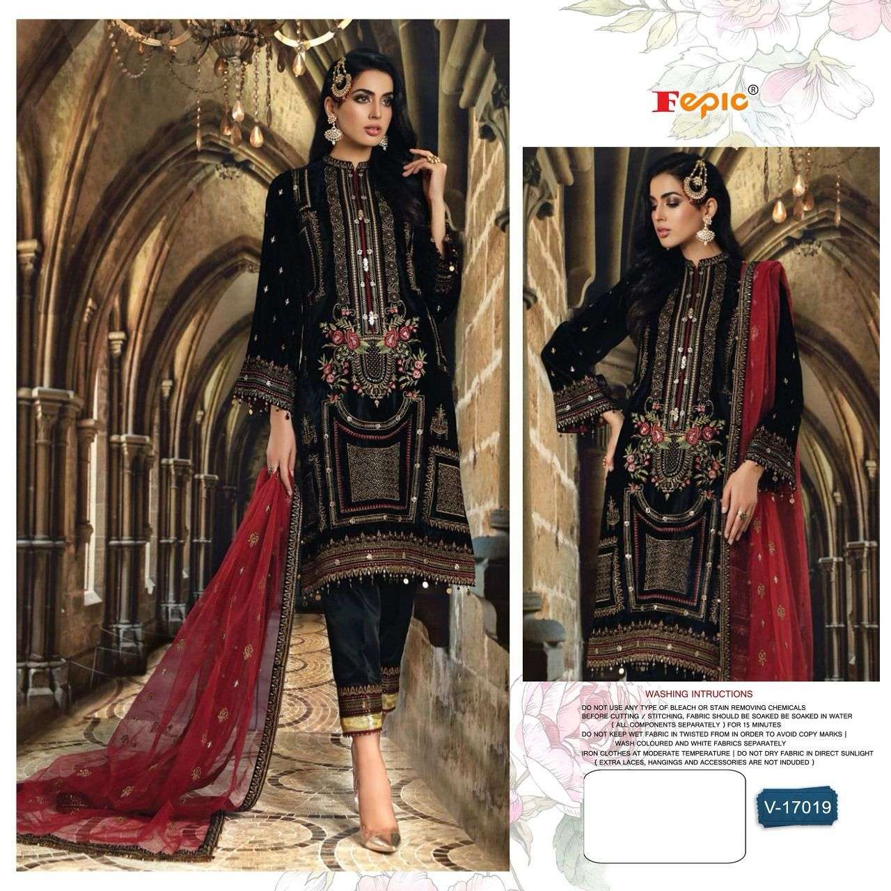 Fepic V 17019 Pakistani Style Designer Embroidered Velvet Suit Collection