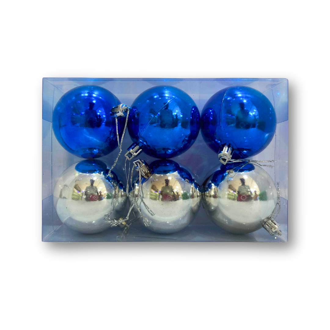 06Pcs BLUE AND SILVER BALLS