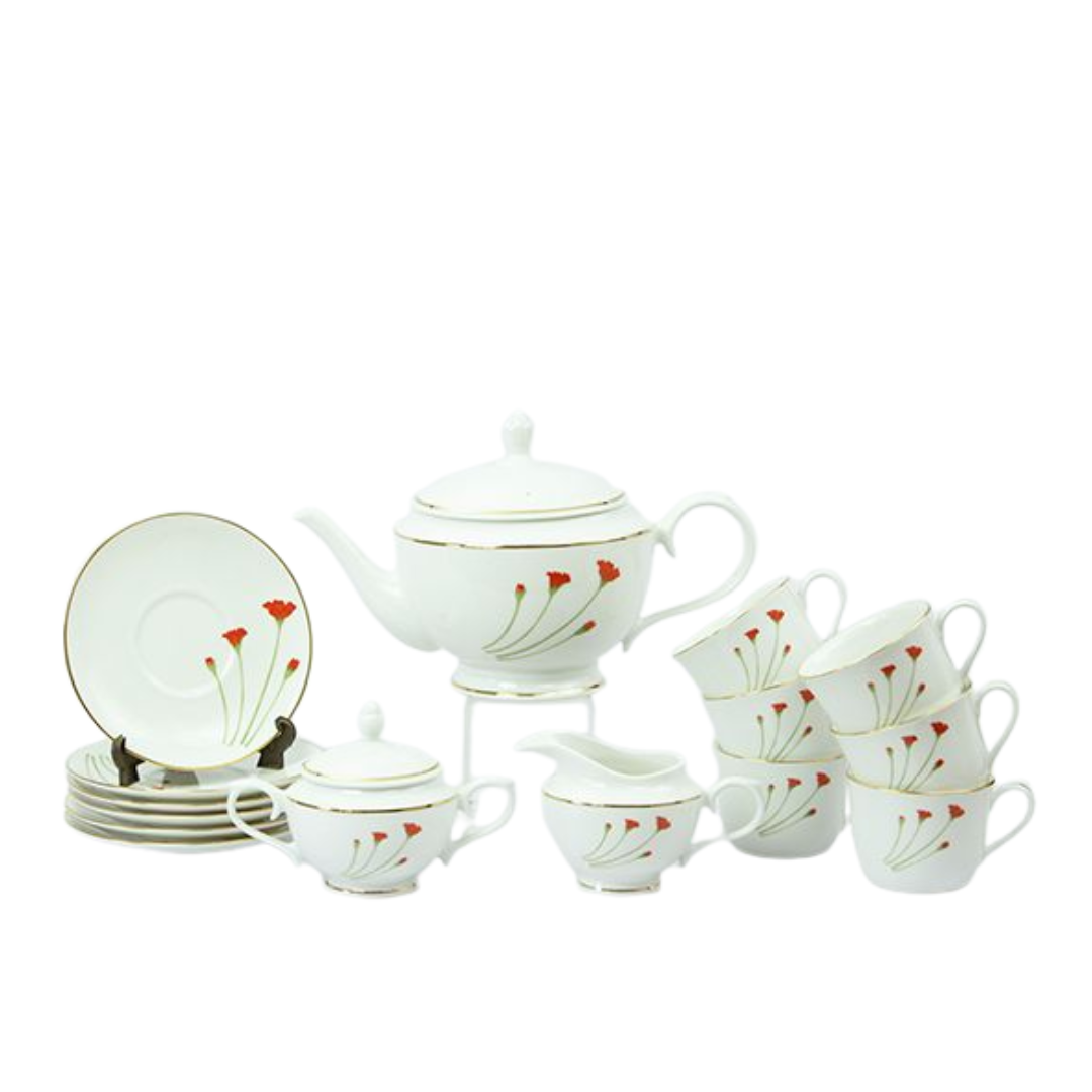 Dankotuwa Red Flower 17Pcs TeaSet